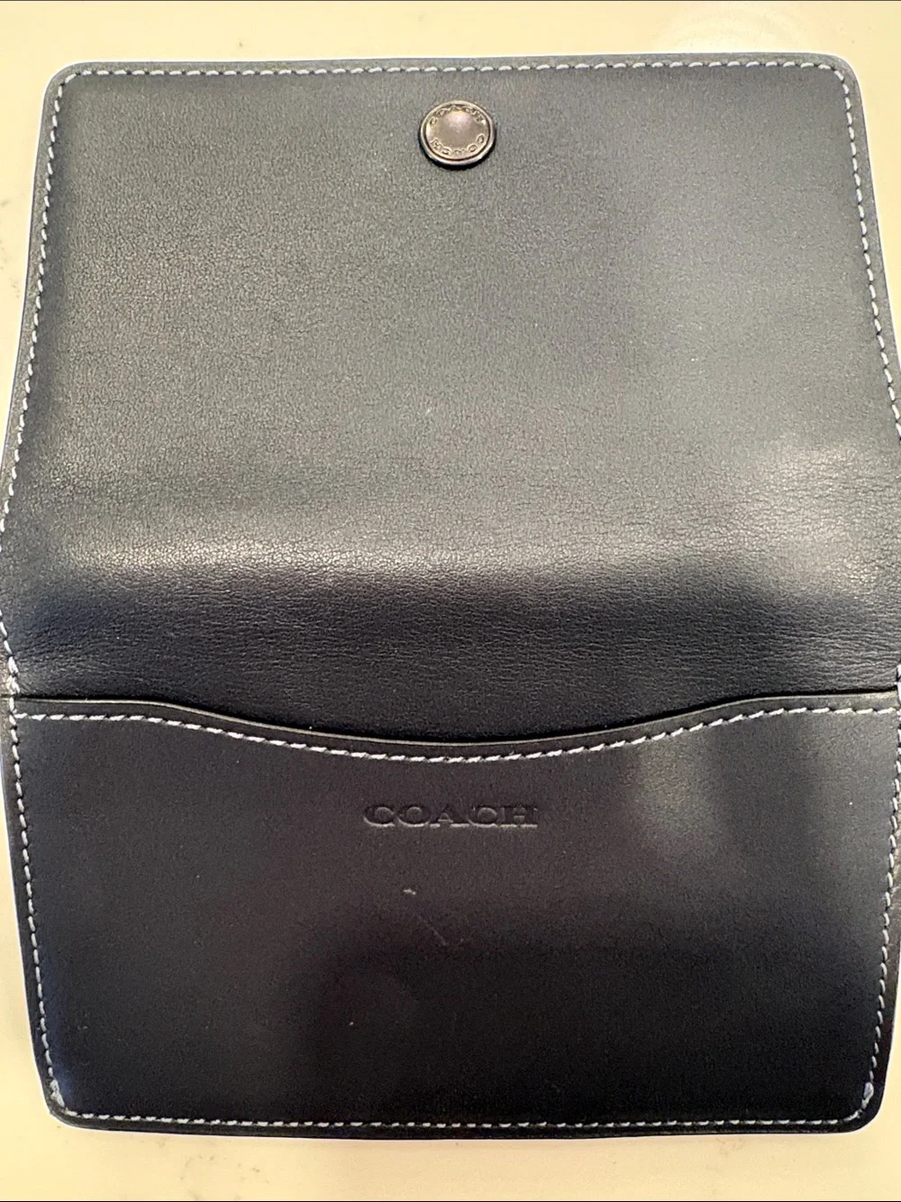Charcoal grey Leather Wallet with Contrast light blue Stitching